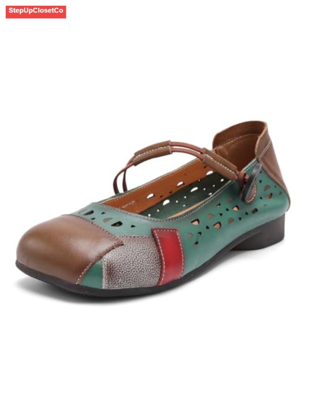 Women's Leather Mary Jane Flats Elastic Buckle Retro Square Toe Non-Slip